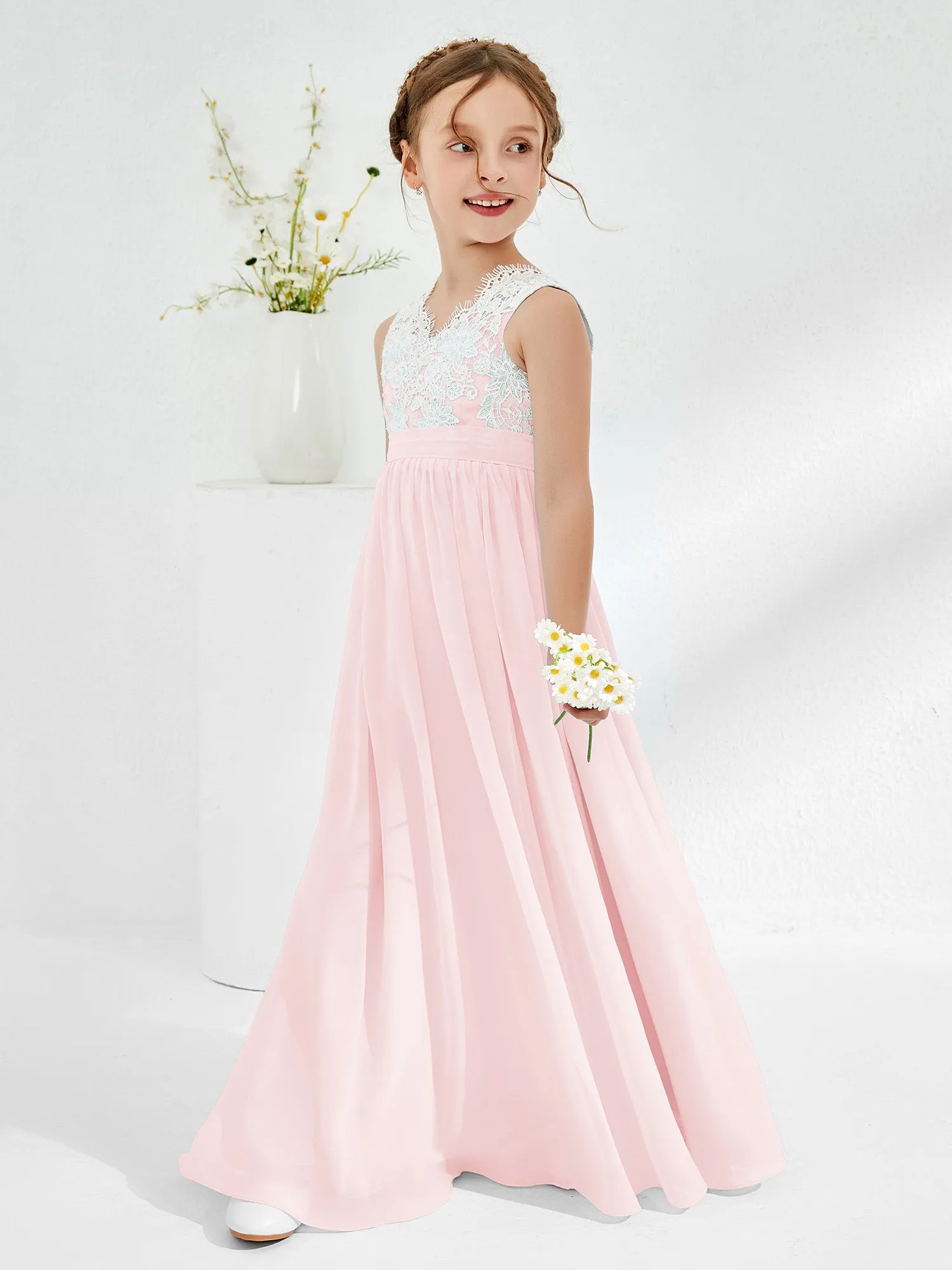 Lace Top Junior Bridesmaid Dresses Blushing Pink