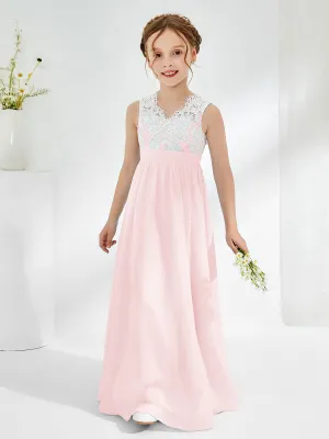 Lace Top Junior Bridesmaid Dresses Blushing Pink