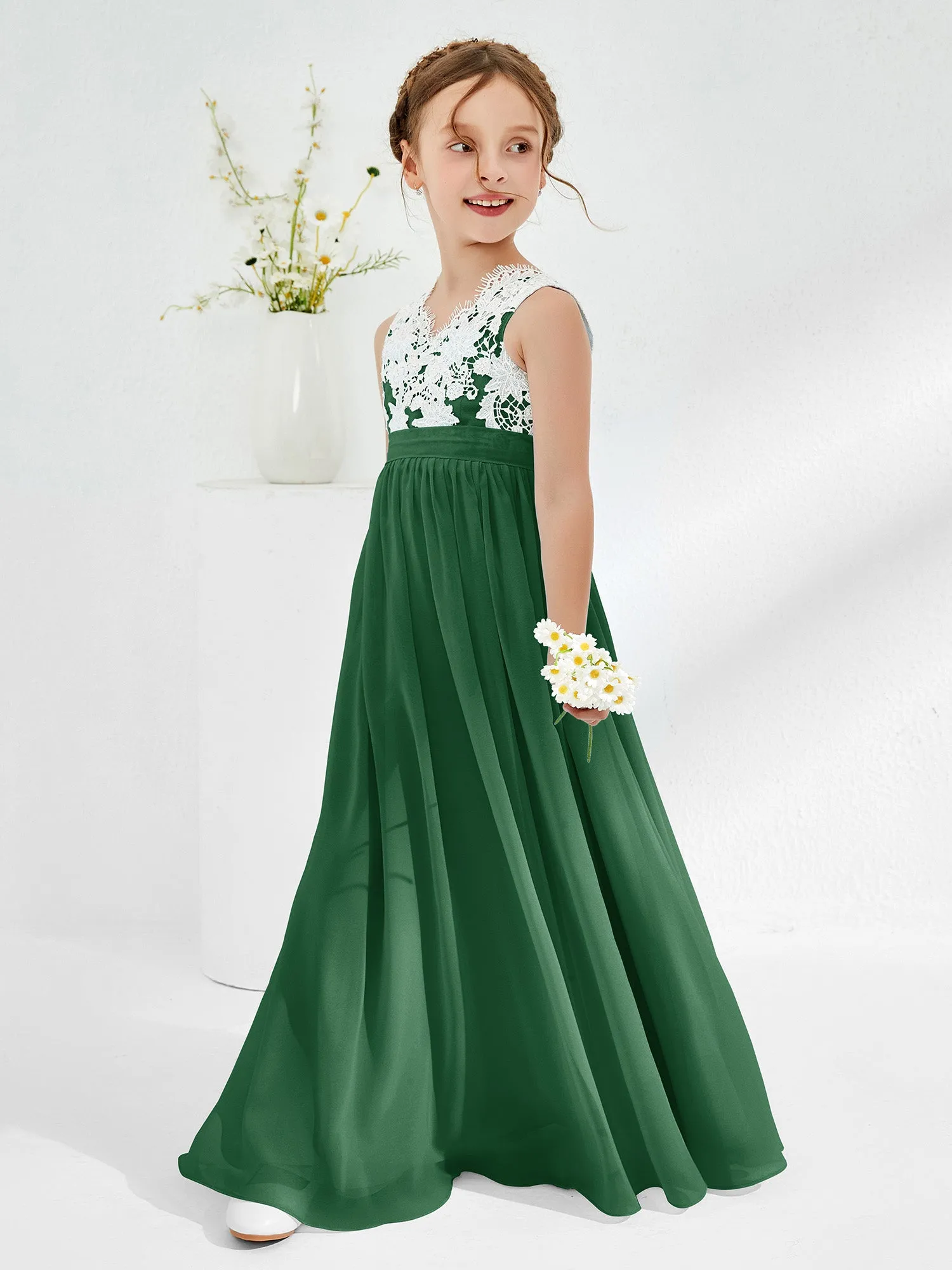 Lace Top Junior Bridesmaid Dresses Dark Green