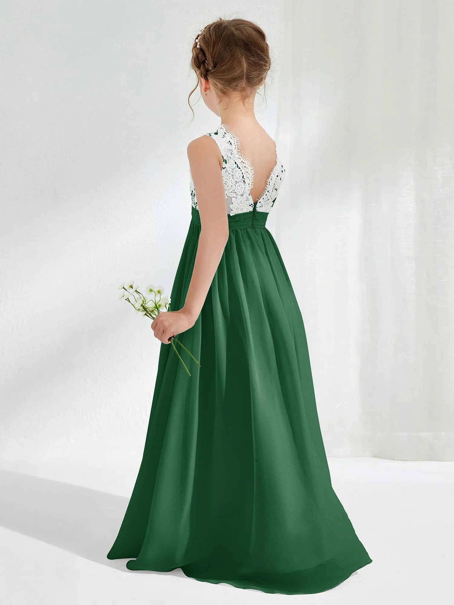 Lace Top Junior Bridesmaid Dresses Dark Green