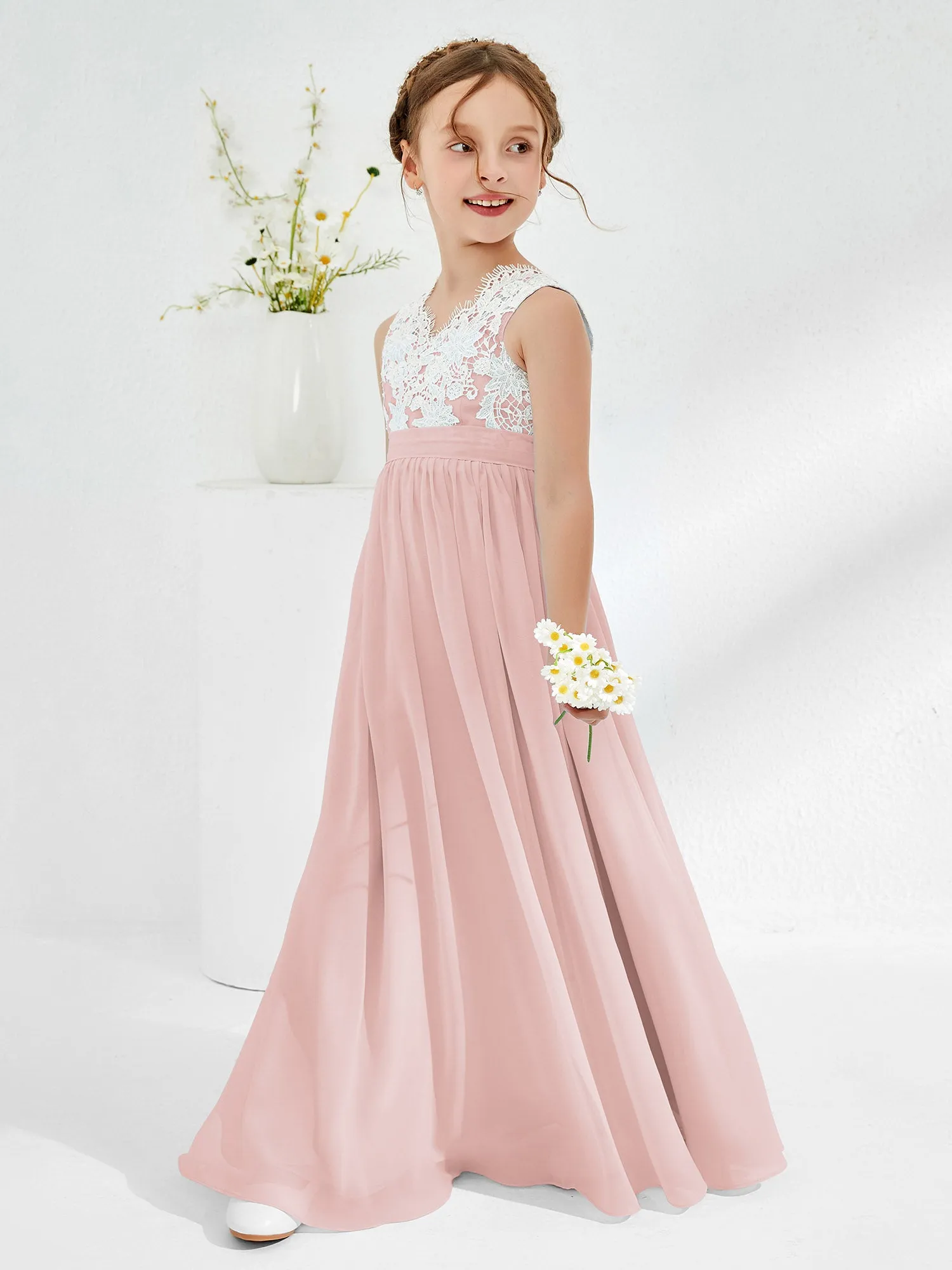 Lace Top Junior Bridesmaid Dresses Dusty Rose