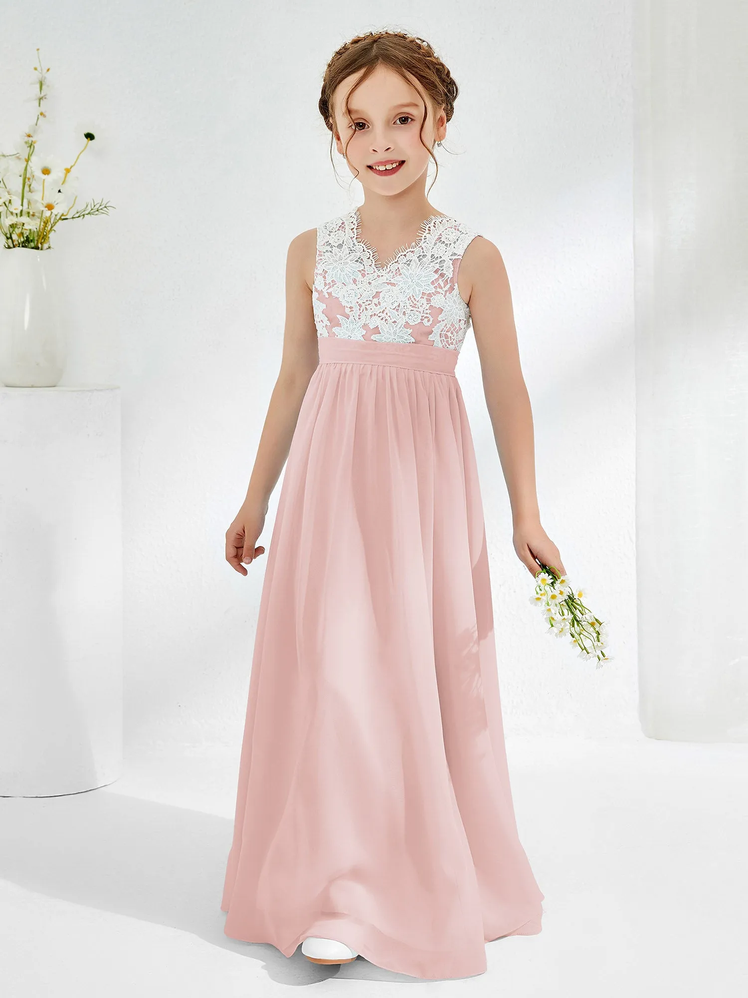 Lace Top Junior Bridesmaid Dresses Dusty Rose