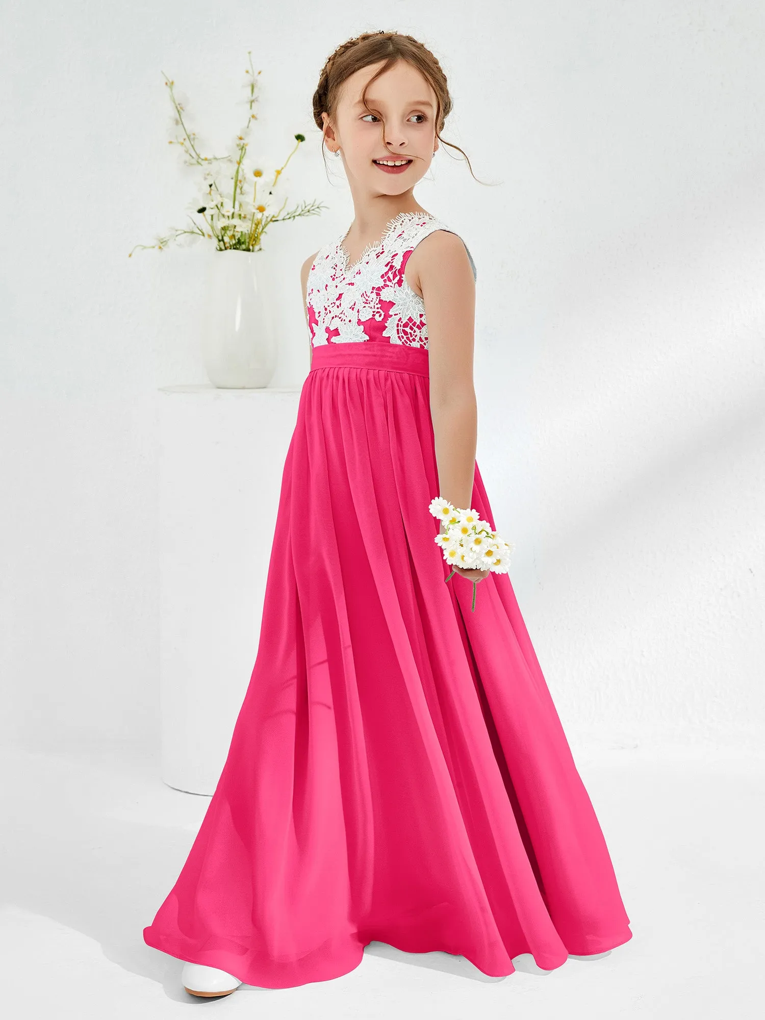 Lace Top Junior Bridesmaid Dresses Fuchsia