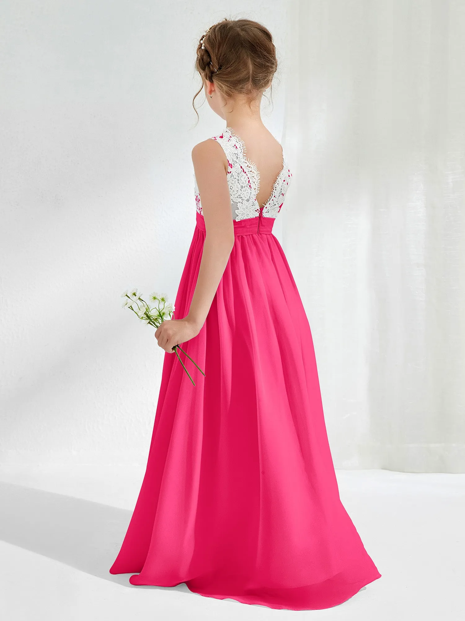 Lace Top Junior Bridesmaid Dresses Fuchsia