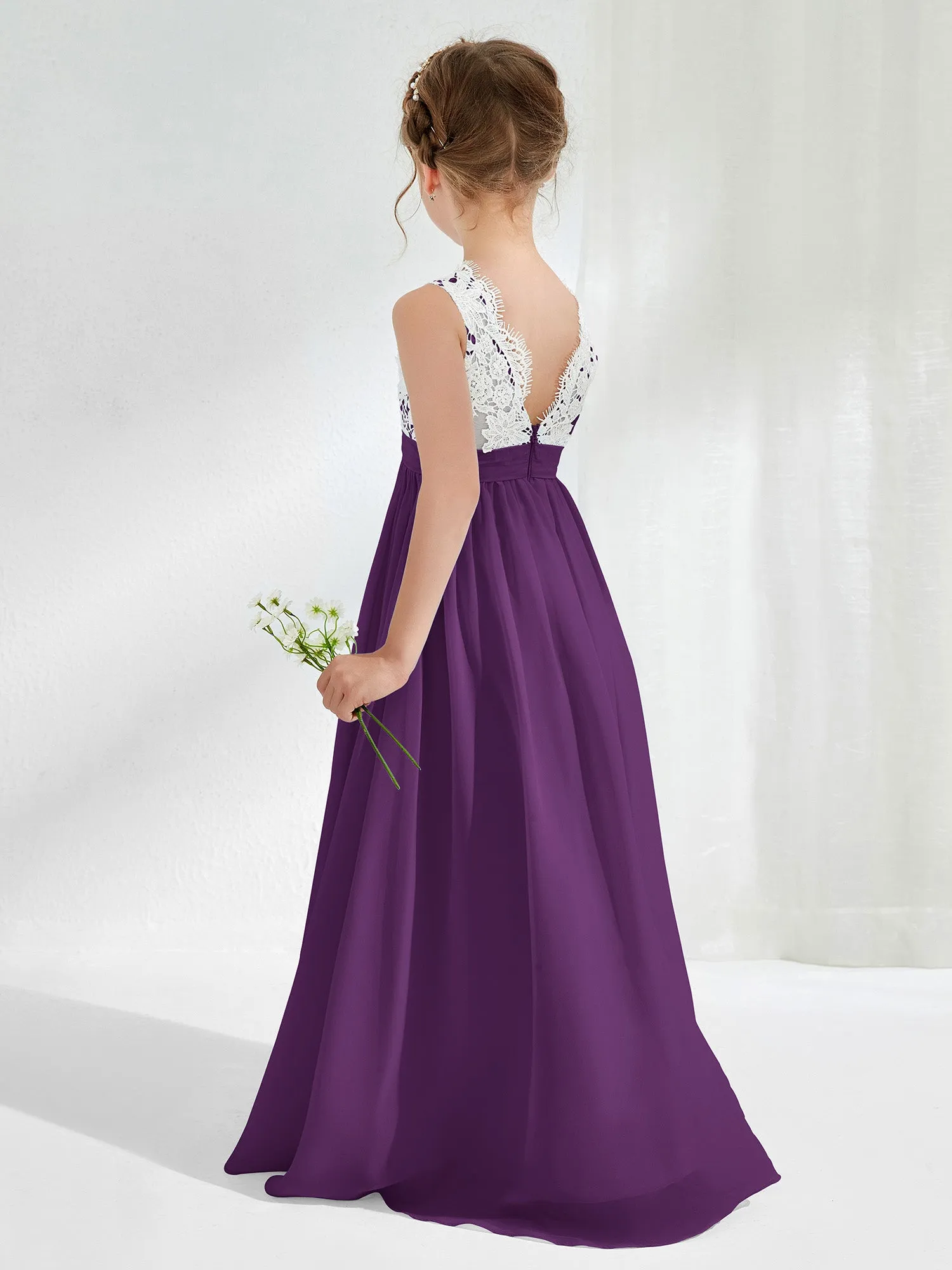 Lace Top Junior Bridesmaid Dresses Grape