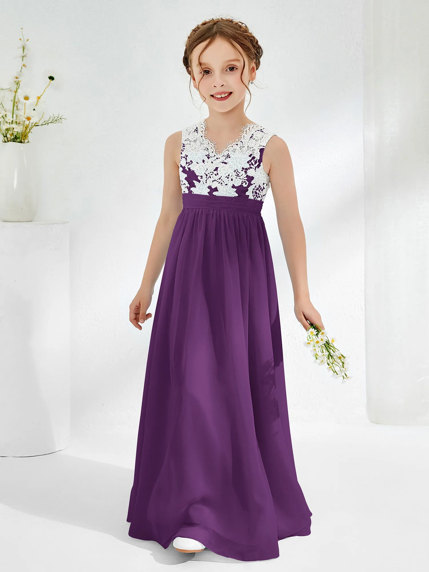 Lace Top Junior Bridesmaid Dresses Grape