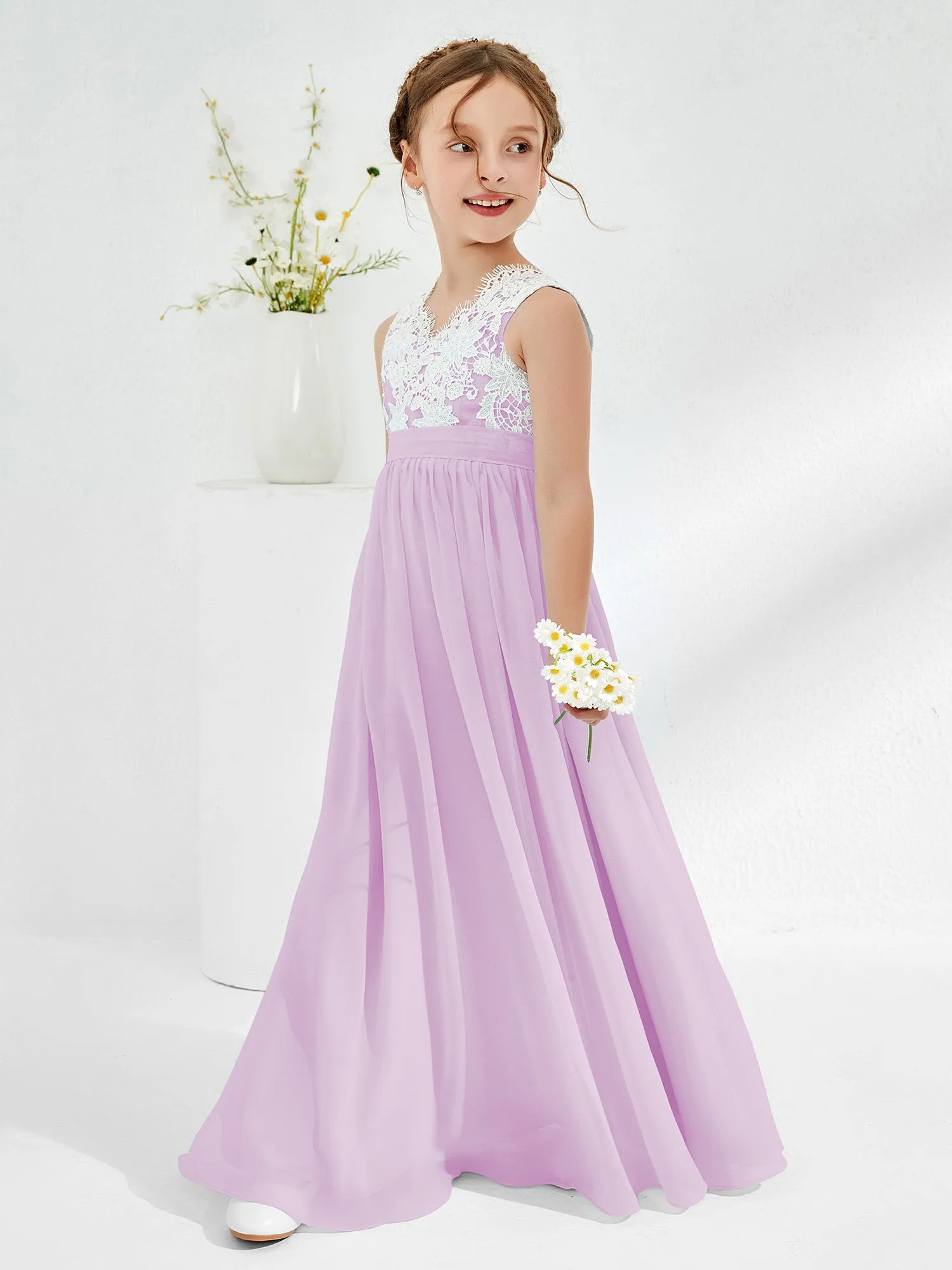 Lace Top Junior Bridesmaid Dresses Lilac