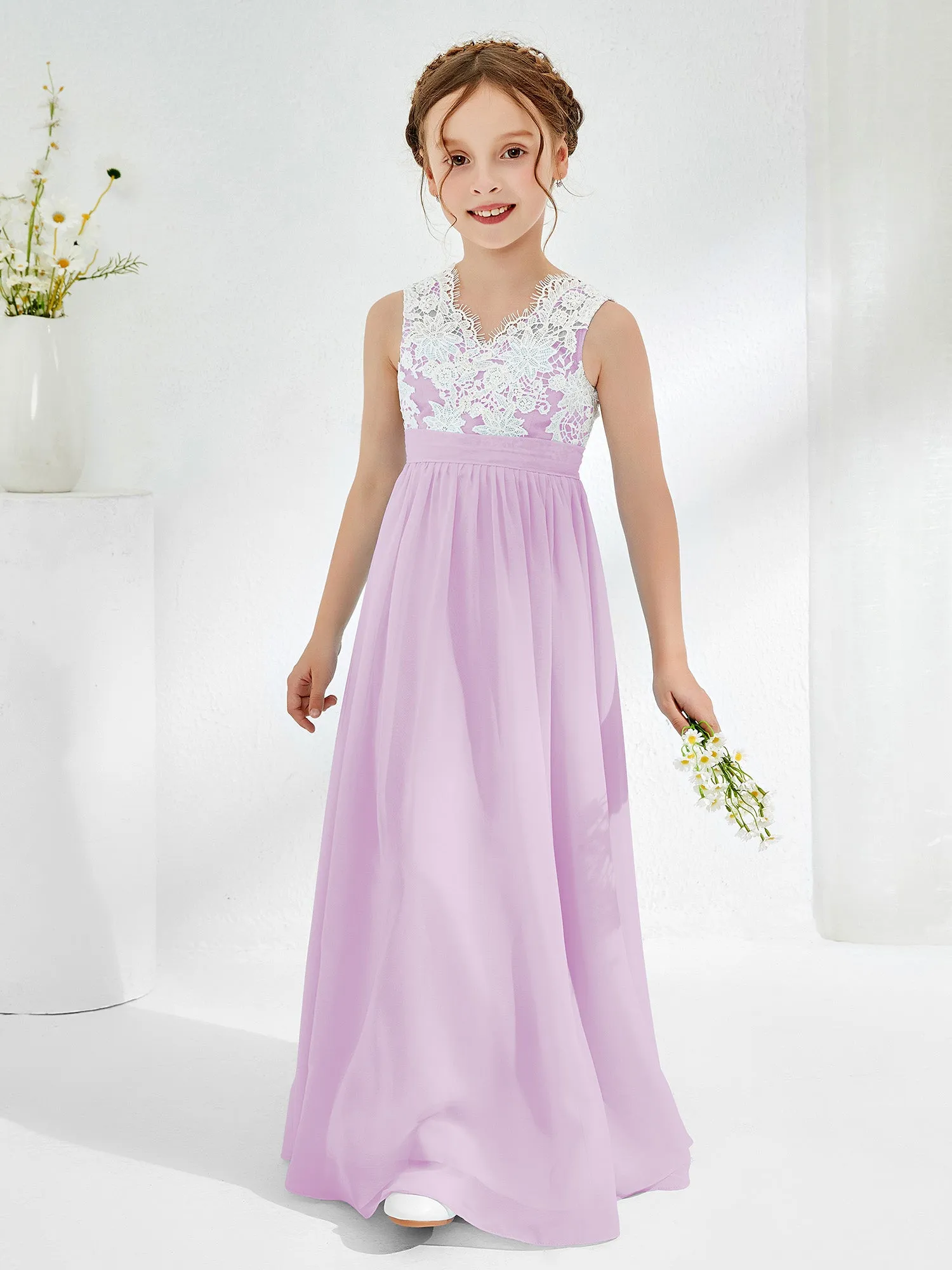 Lace Top Junior Bridesmaid Dresses Lilac