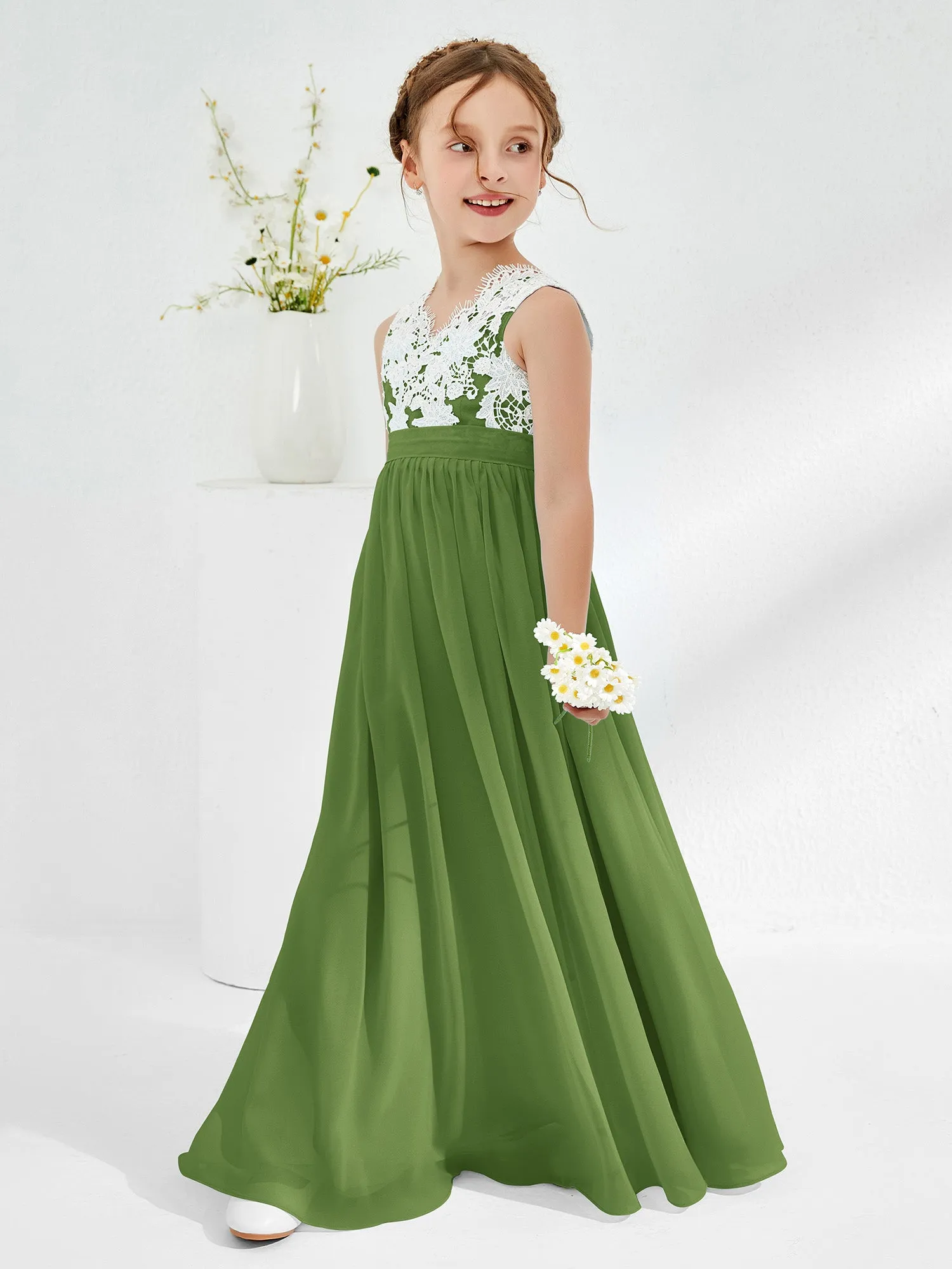 Lace Top Junior Bridesmaid Dresses Moss