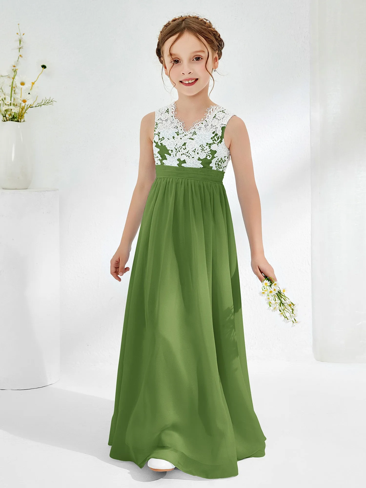 Lace Top Junior Bridesmaid Dresses Moss