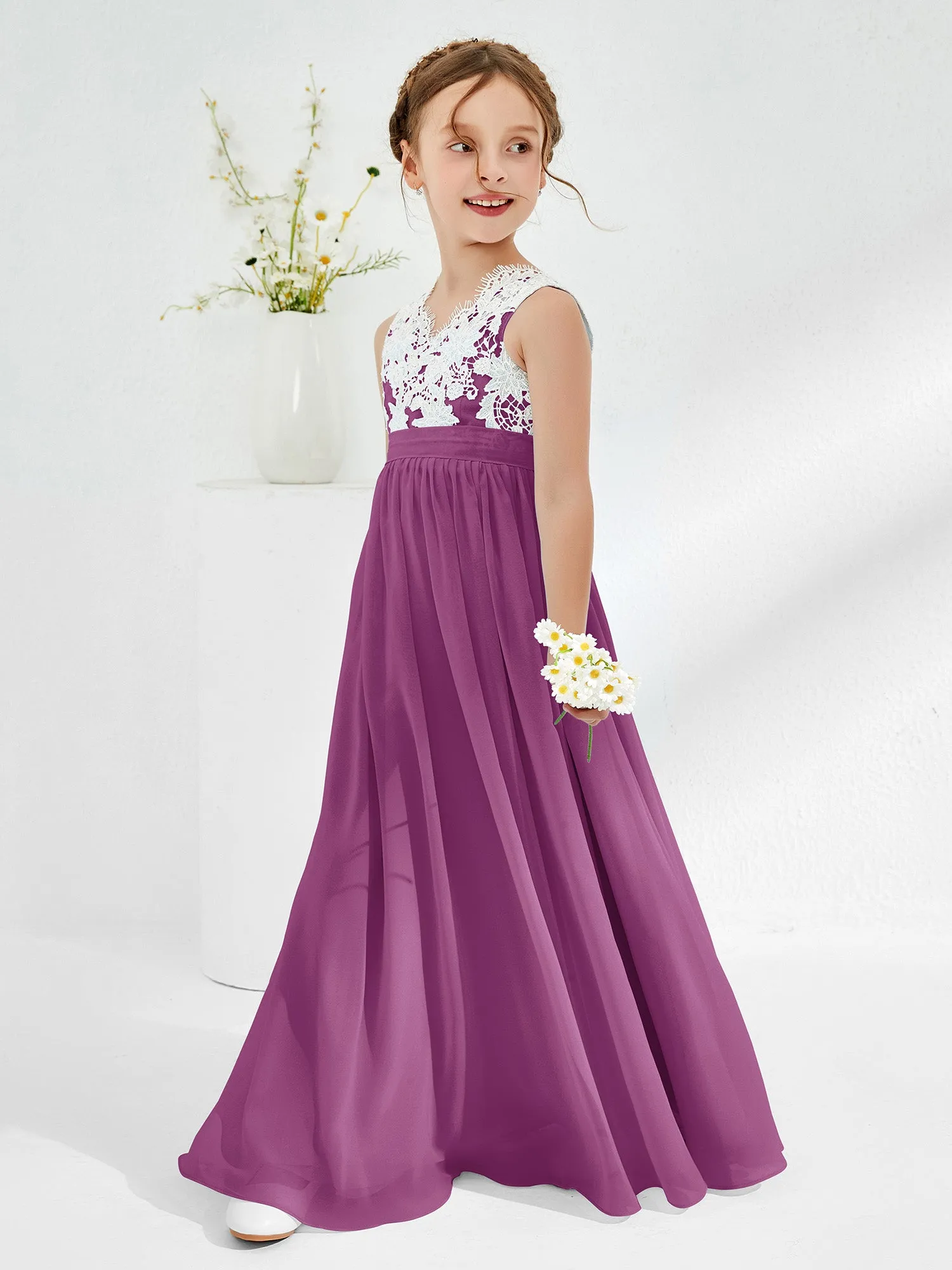 Lace Top Junior Bridesmaid Dresses Orchid