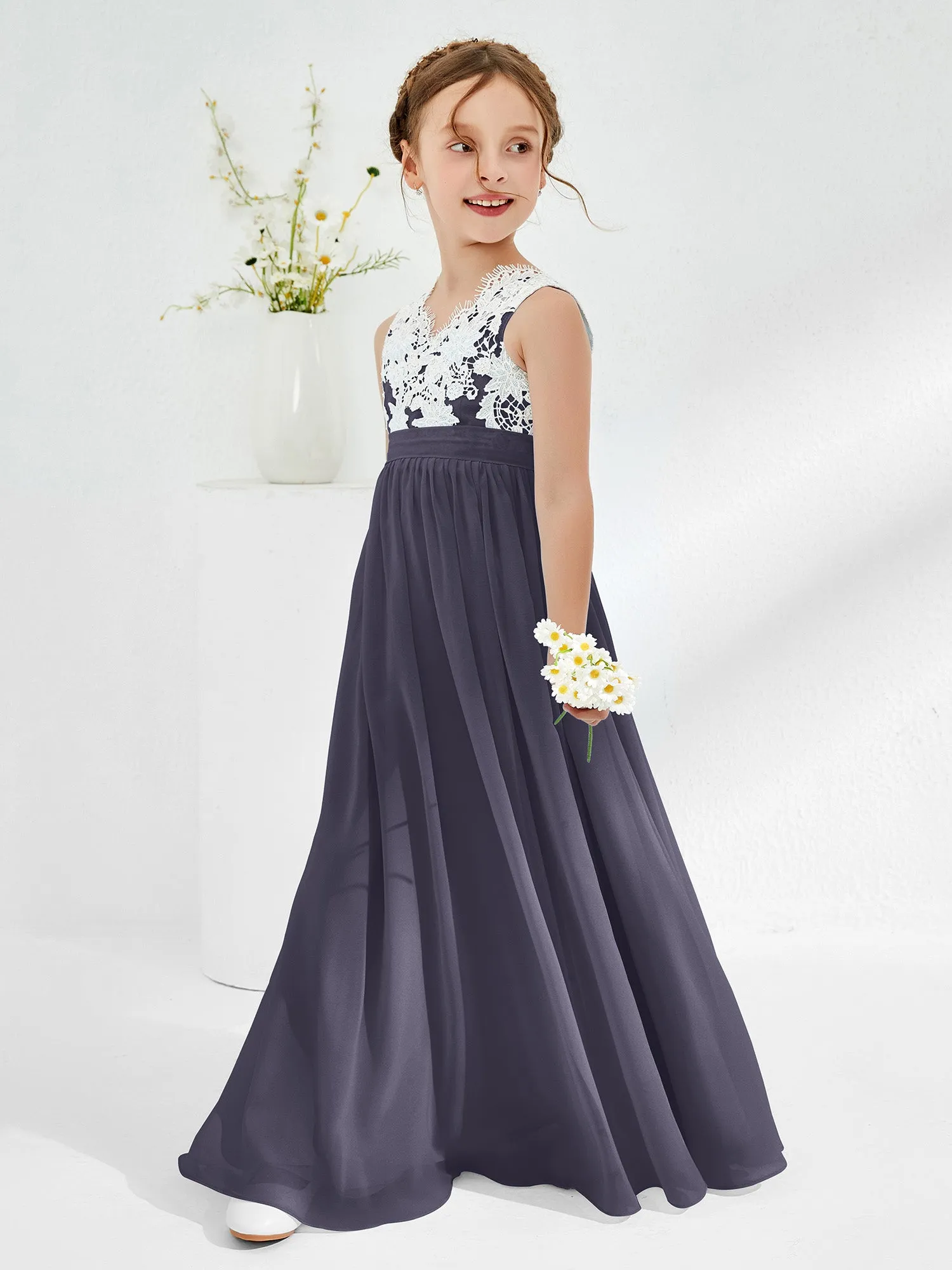 Lace Top Junior Bridesmaid Dresses Stormy