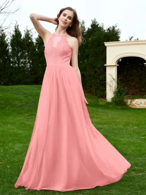 Lace Tulle Bridesmaid Gown Halter Neckline Flamingo Plus Size