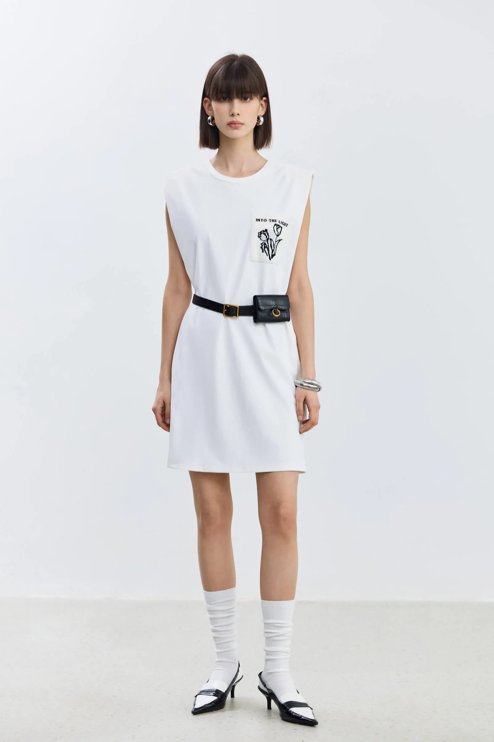 LILY Single Pocket Wide Shoulder Dress