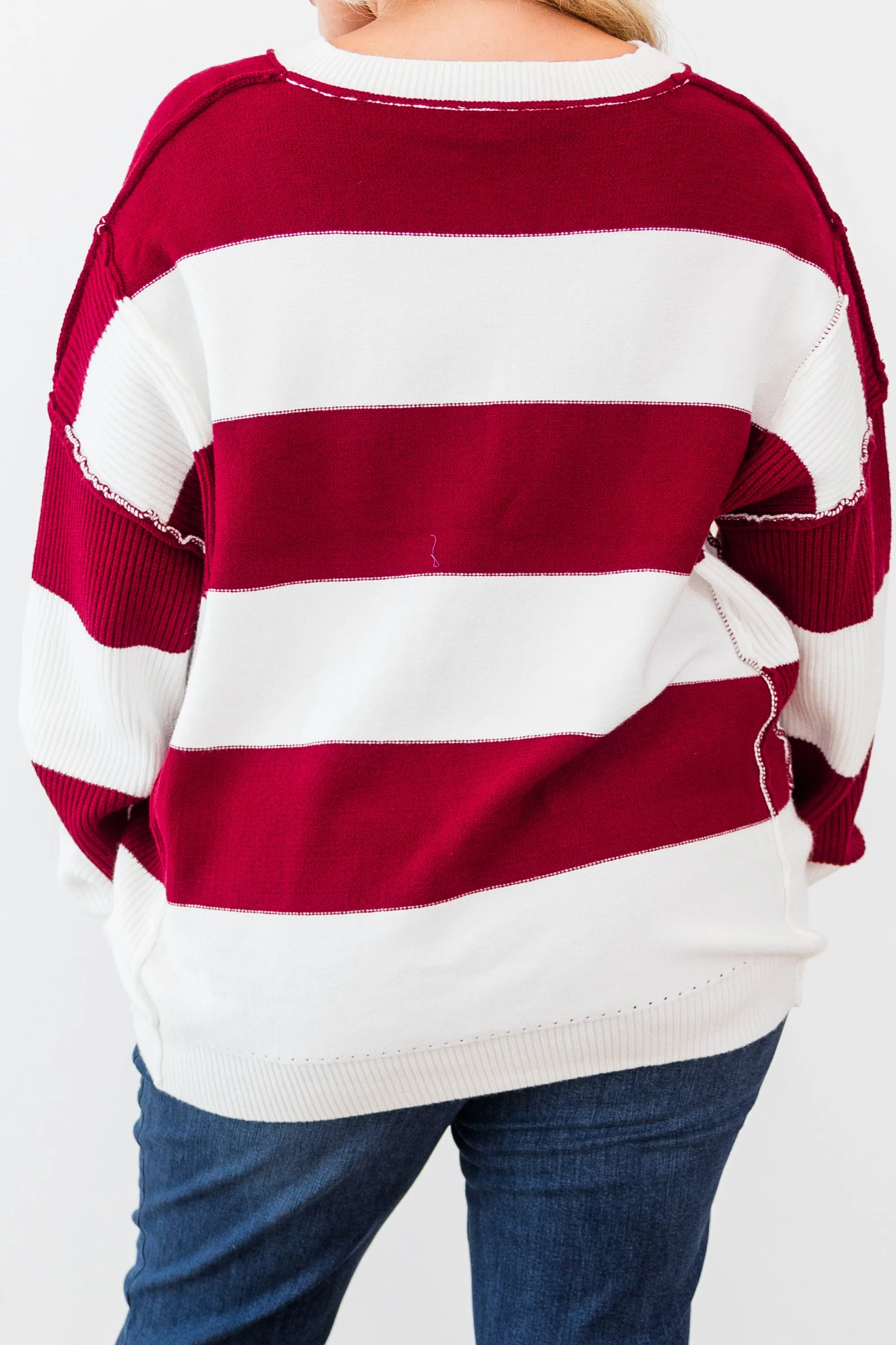 Lineage Cozy Striped Sweater, Burgundy-Ivory