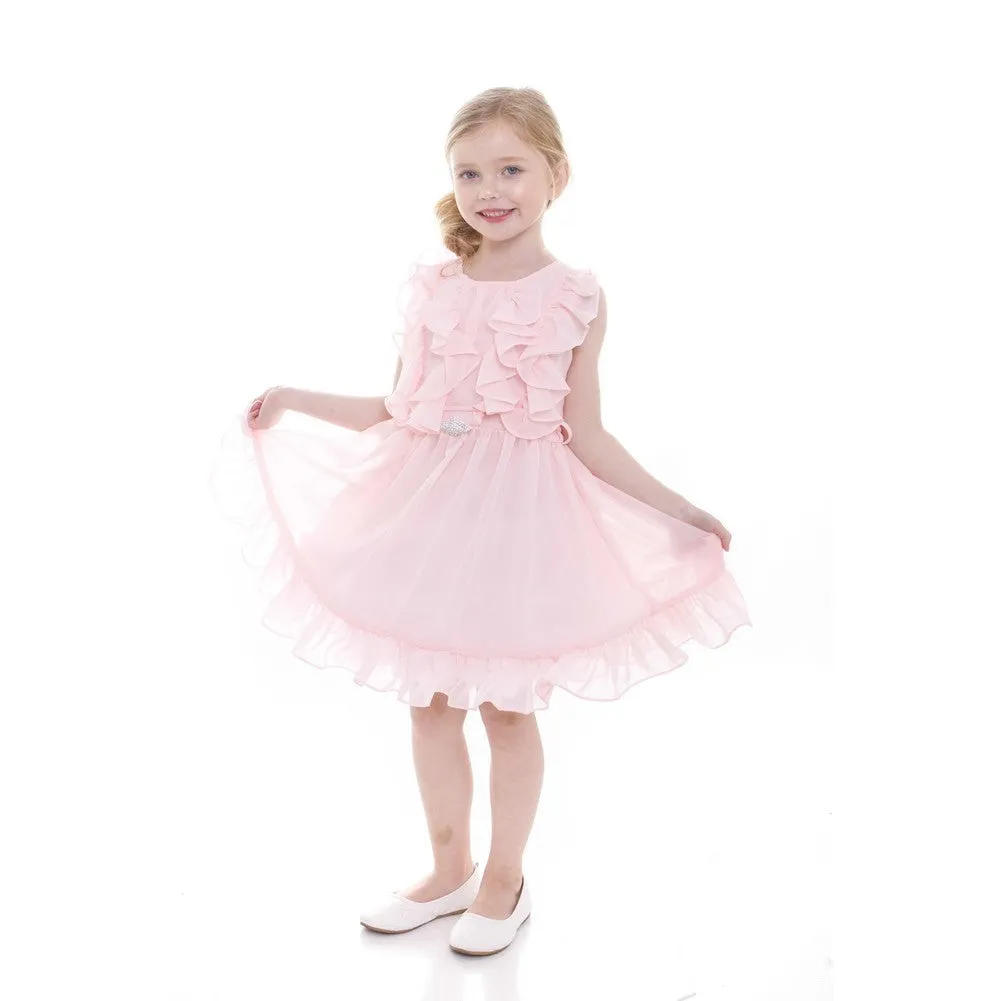 Little Girls Blush Pink Tiered Chiffon Ruffled Easter Dress 2-6