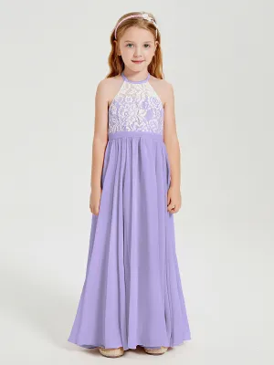 Long Chiffon Bridesmaid Dresses Lace Top Lilac