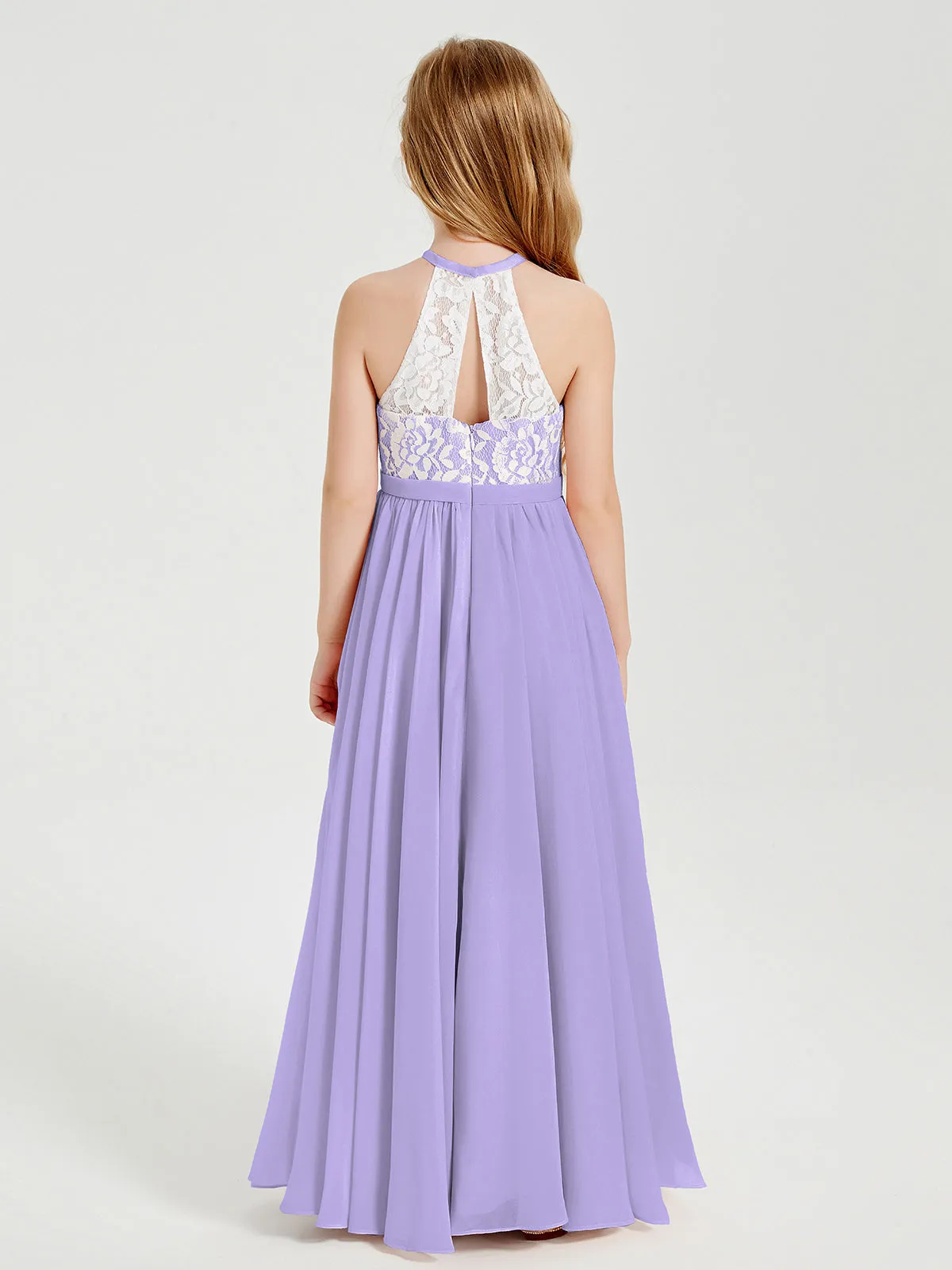 Long Chiffon Bridesmaid Dresses Lace Top Lilac