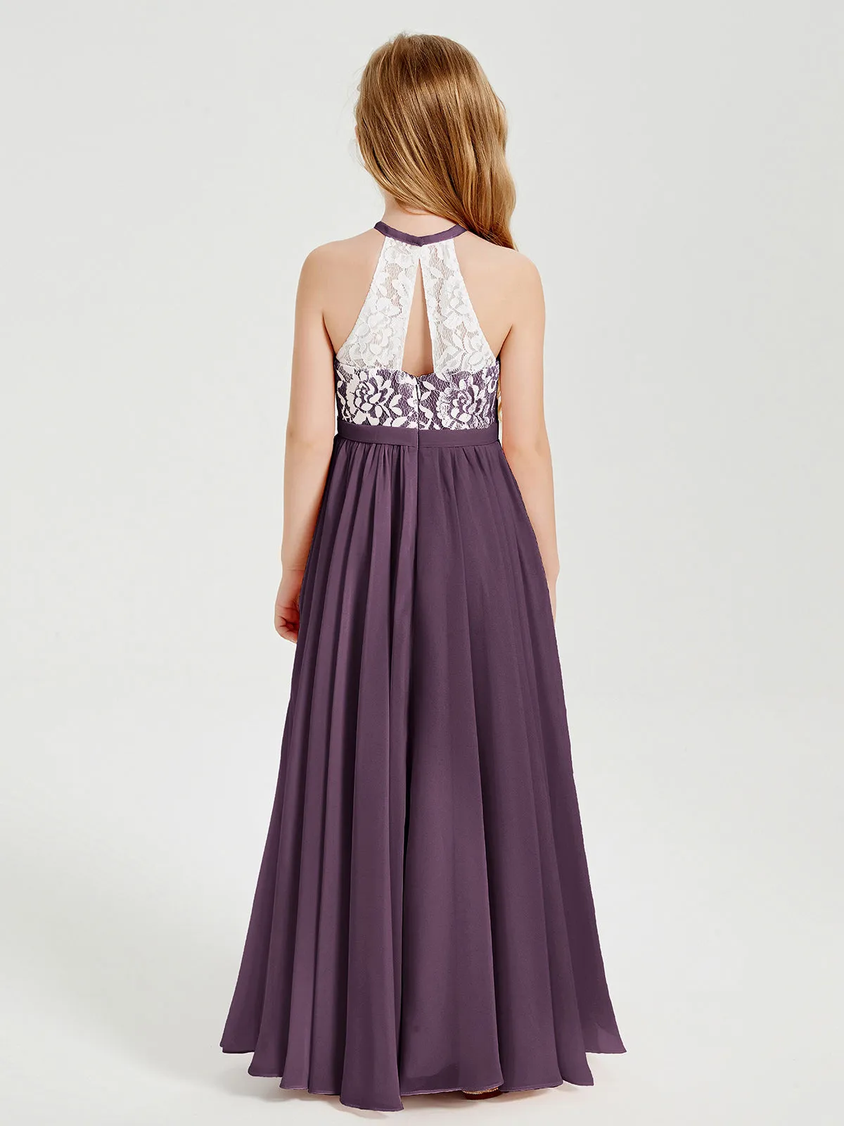 Long Chiffon Bridesmaid Dresses Lace Top Plum