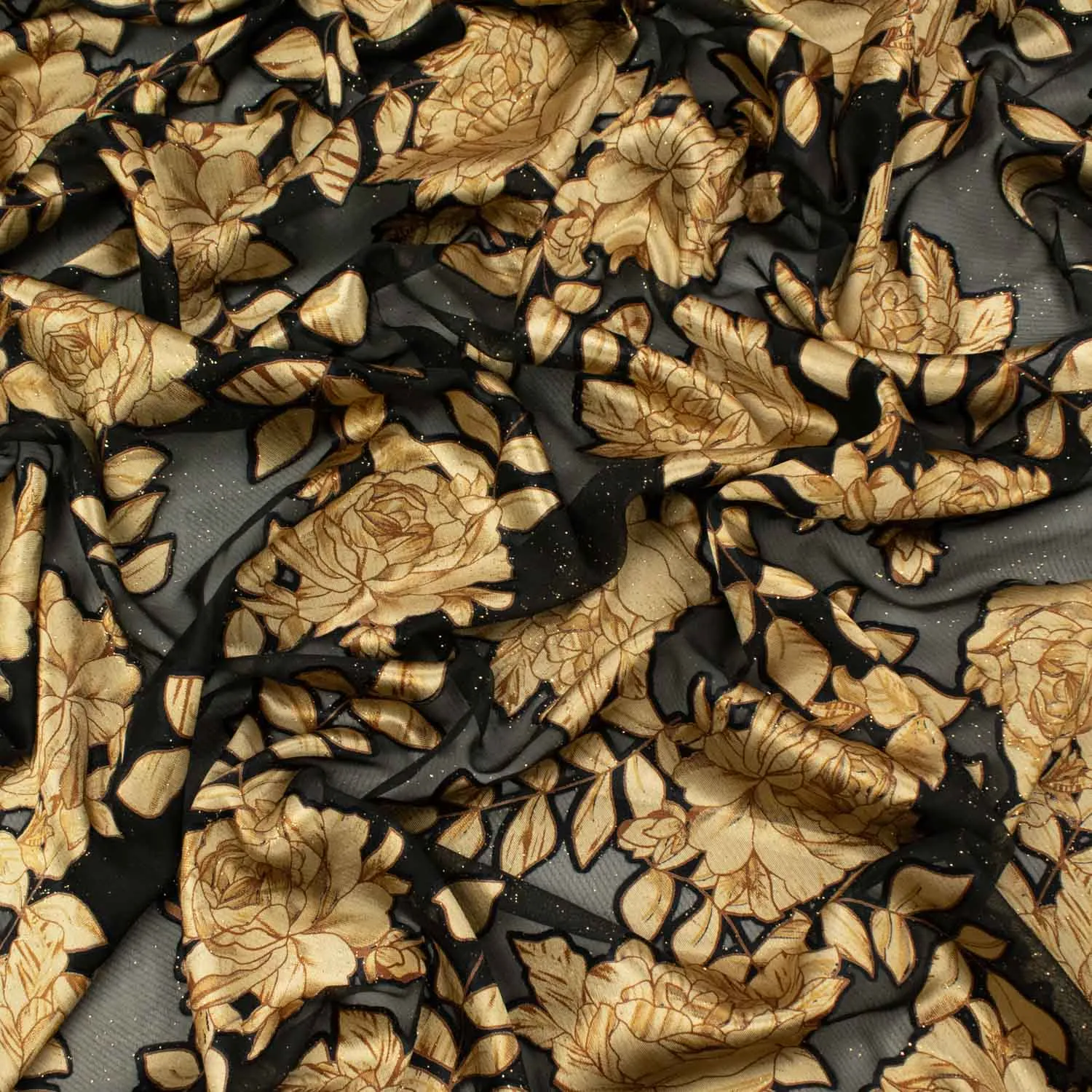 Luxurious Gold & Black Burnout Chiffon