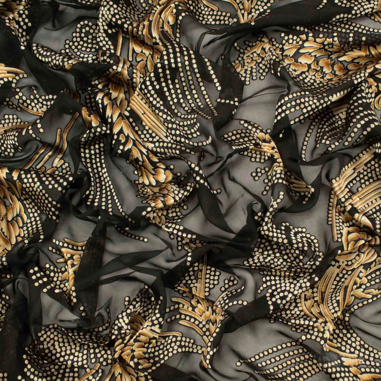 Luxurious Gold & Black Burnout Chiffon