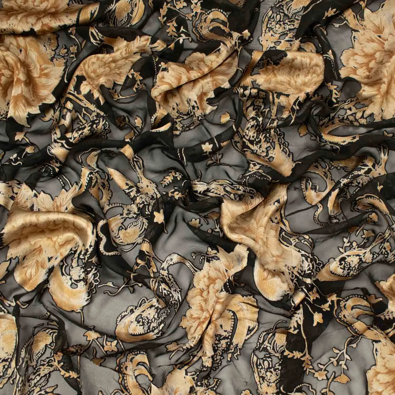 Luxurious Gold & Black Burnout Chiffon