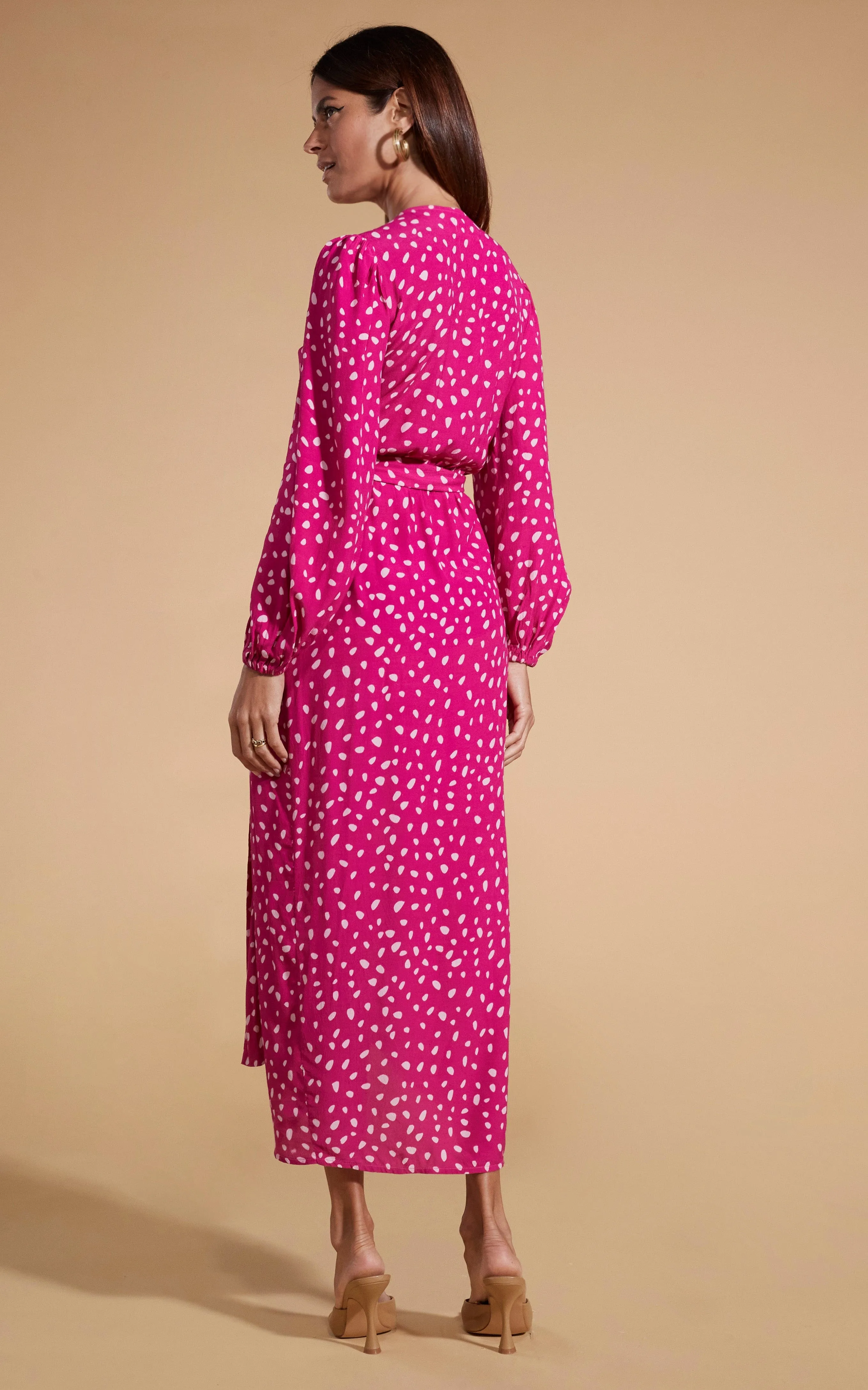 Mabel Midaxi Mock Wrap Dress in Odd Dot Pink on Magenta