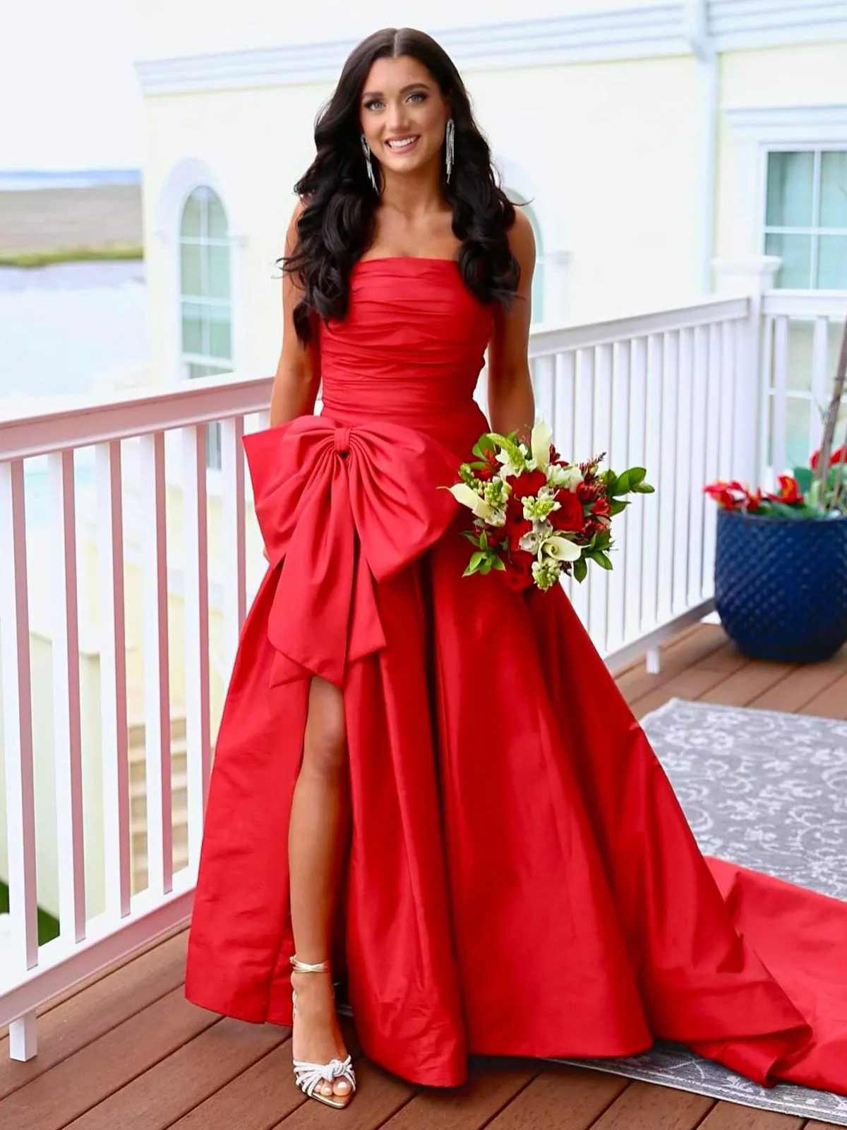 Maisie |A-line Strapless Taffeta Long Prom Dress With Slit