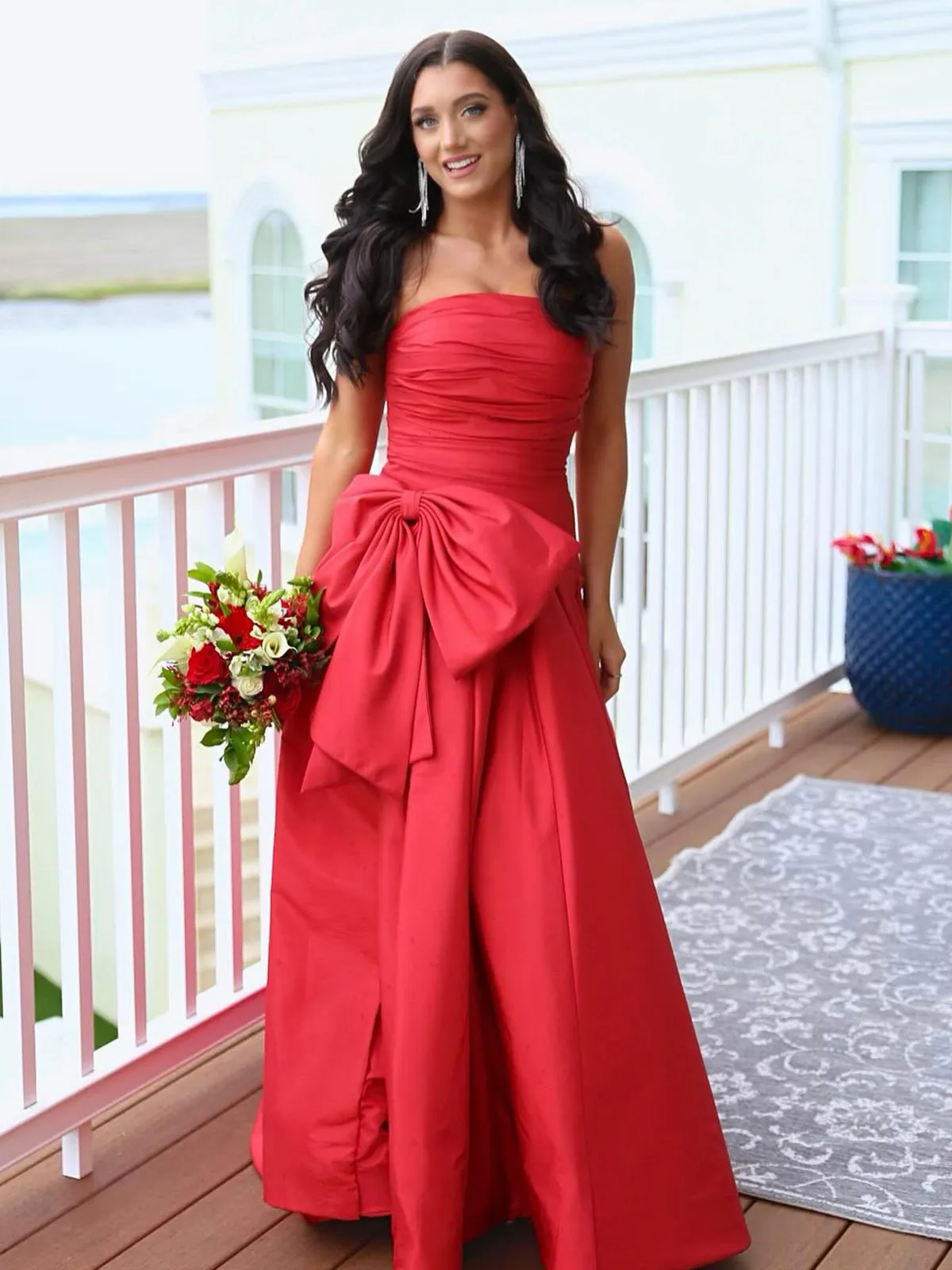 Maisie |A-line Strapless Taffeta Long Prom Dress With Slit