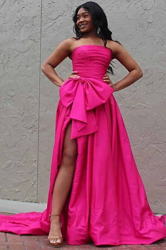 Maisie |A-line Strapless Taffeta Long Prom Dress With Slit