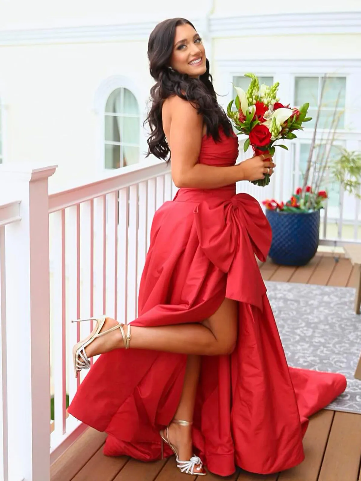 Maisie |A-line Strapless Taffeta Long Prom Dress With Slit