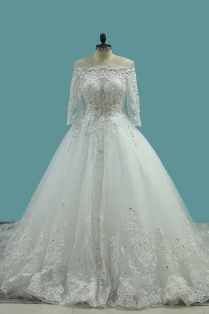 Marvelous Wedding Dresses Scoop Lace Up With Rhinestones Royal Train