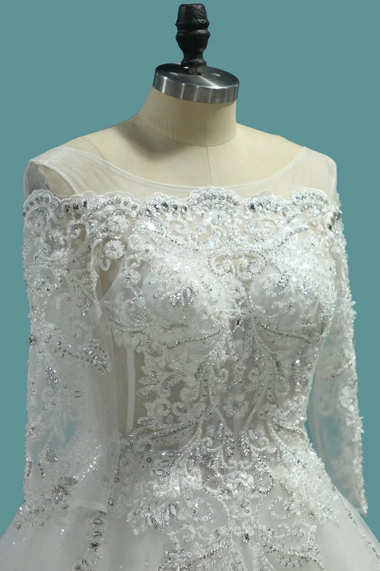 Marvelous Wedding Dresses Scoop Lace Up With Rhinestones Royal Train