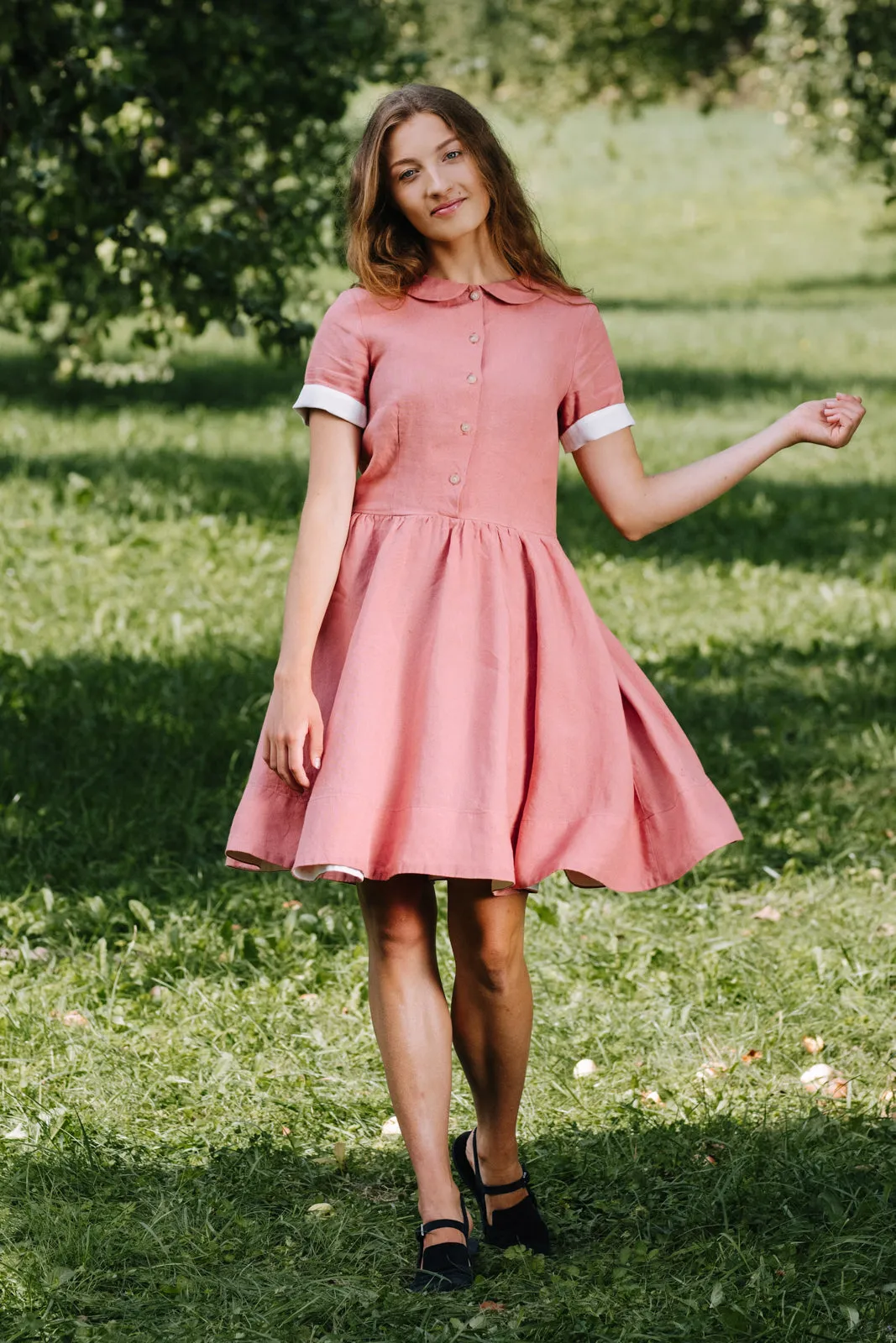 Mini Classic Dress, Short Sleeve, Vintage Pink