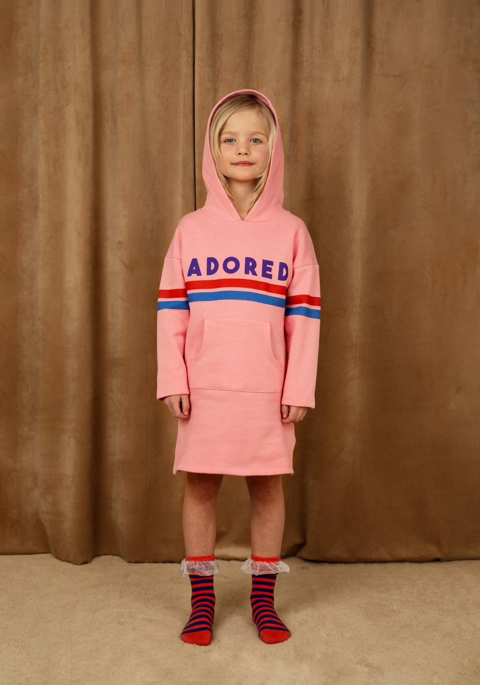 Mini Rodini Girls Adored Hoodie Dress in Pink