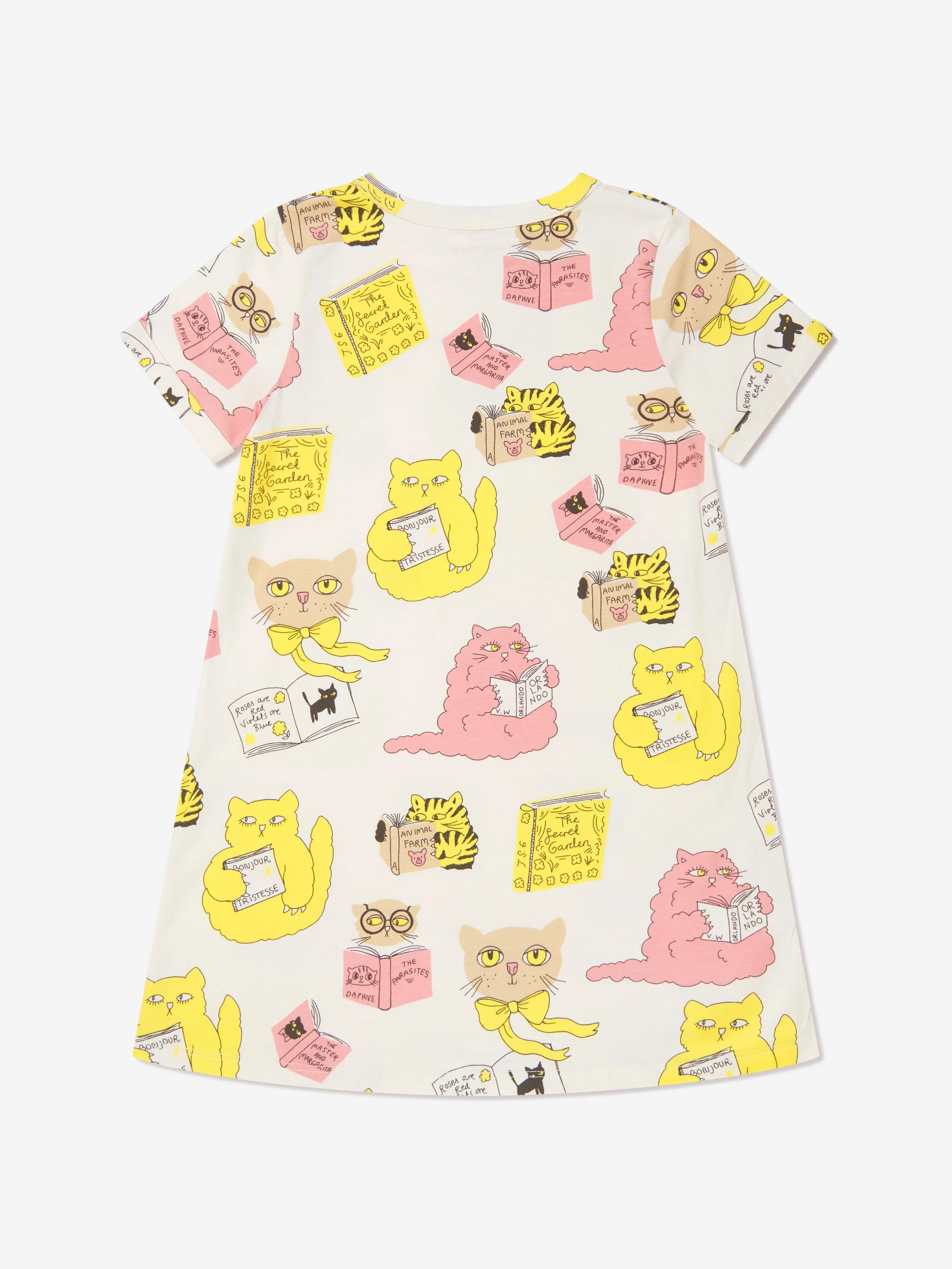 Mini Rodini Girls Organic Cotton Cats T-Shirt Dress In White