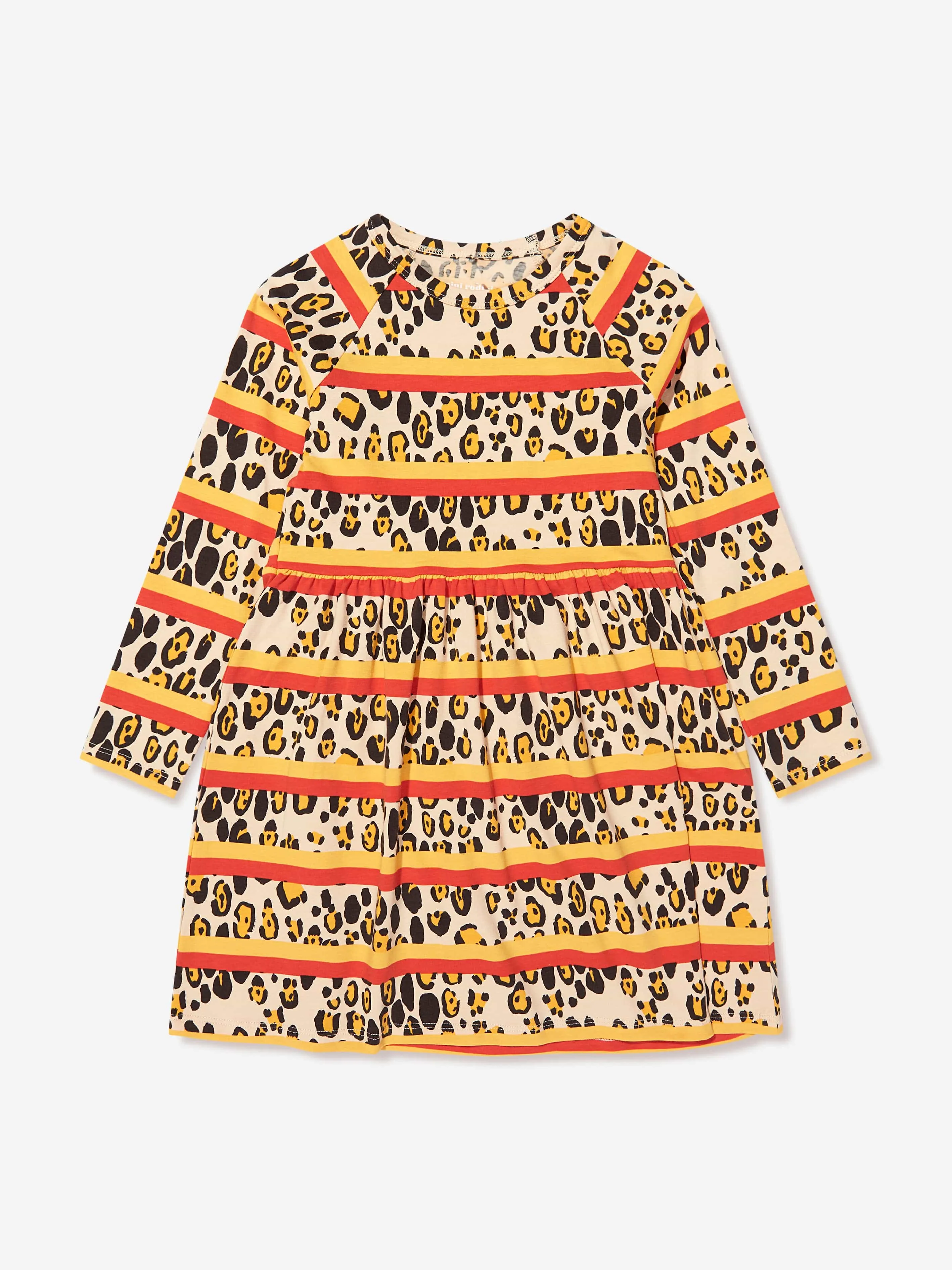 Mini Rodini Girls Organic Cotton Leopard Striped Dress in Multicoloured