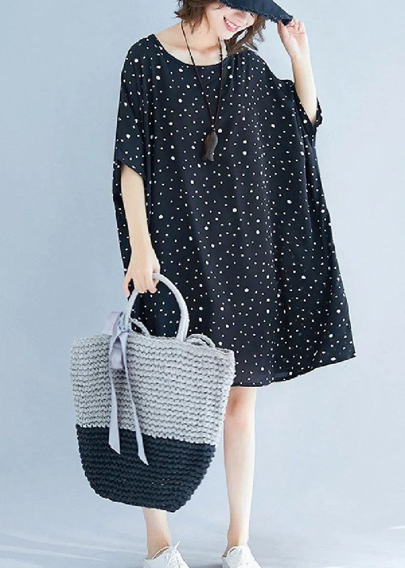 Modern black Chiffon dresses dotted short summer Dresses