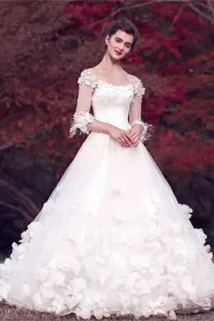 Modest Long Floor Length White Lace Ball Gown Lace Wedding Dresses Bridal Dresses