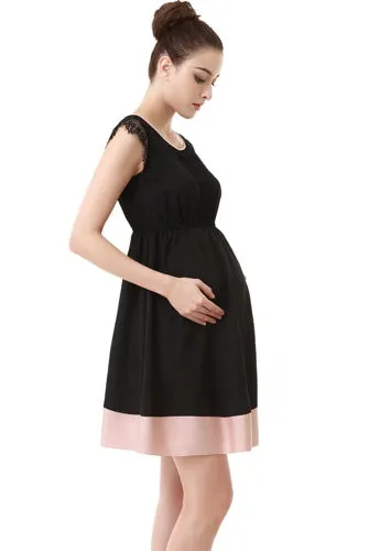 Momo Maternity Lace Trimmed Colorblock Dress