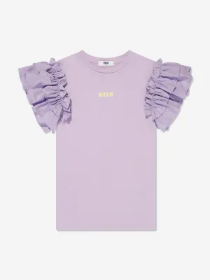 MSGM Girls Ruffle Sleeve T-Shirt Dress in Lilac