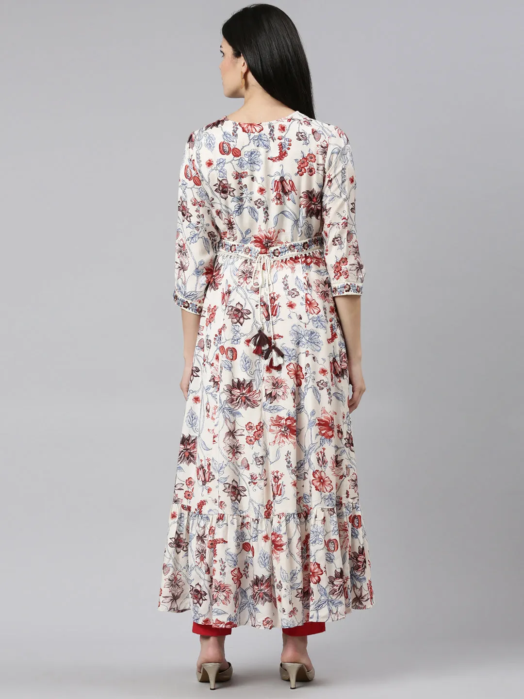 Neeru's White Straight Casual Printed Maxi Dresses