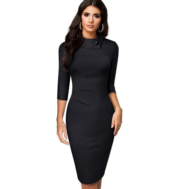 NICE-FOREVER Classic High Collar Multi Choice Sleeve Short Sheath Dress