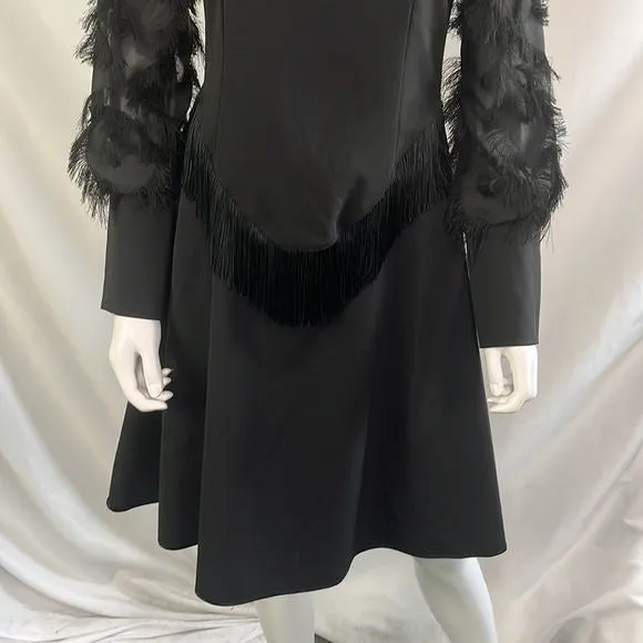 NWT Save The Queen Black Dress with Fringe/Beads/Lace