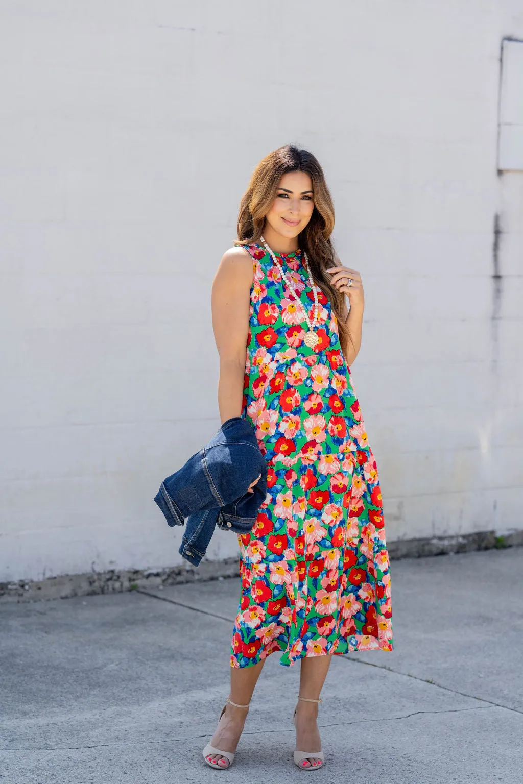 Painted Colorful Floral Tiered Maxi Dress