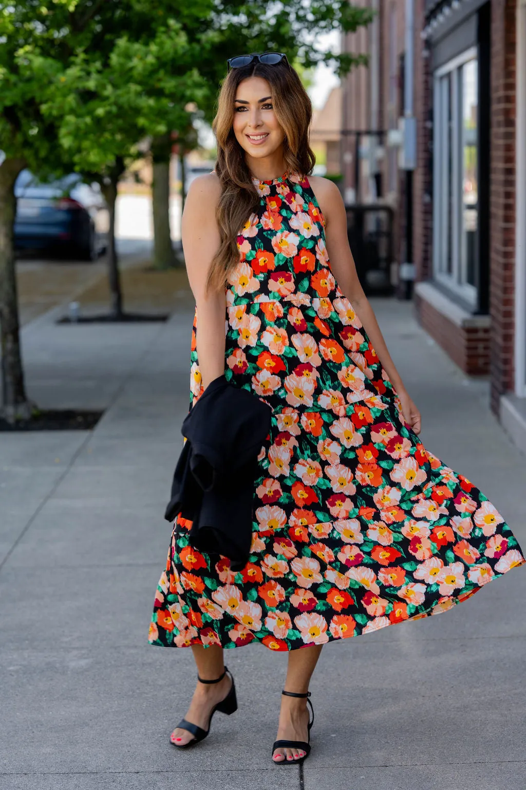 Painted Colorful Floral Tiered Maxi Dress