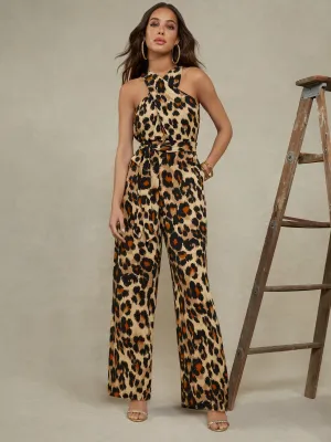 Petite Leopard-Print Gauze Jumpsuit