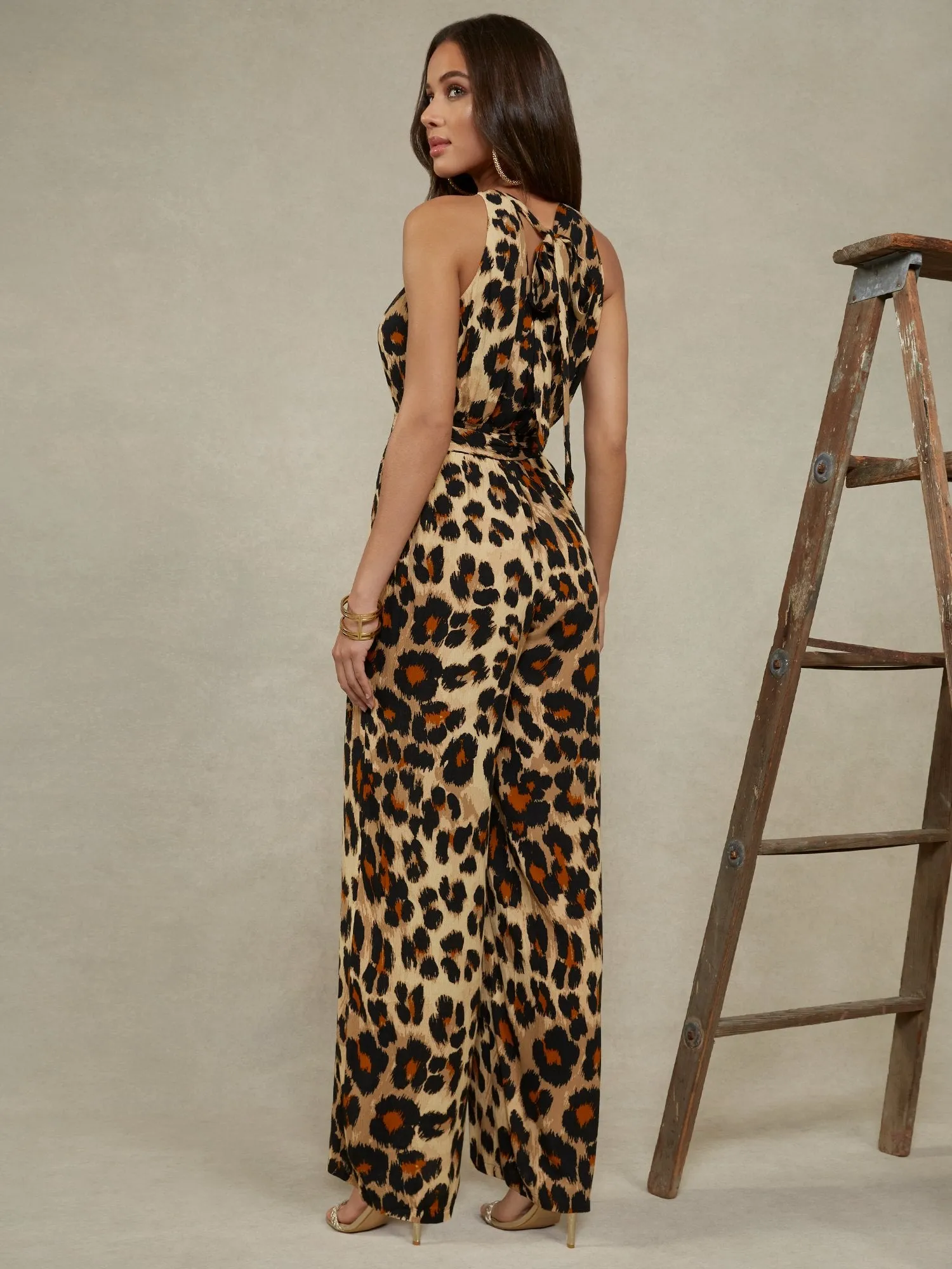 Petite Leopard-Print Gauze Jumpsuit