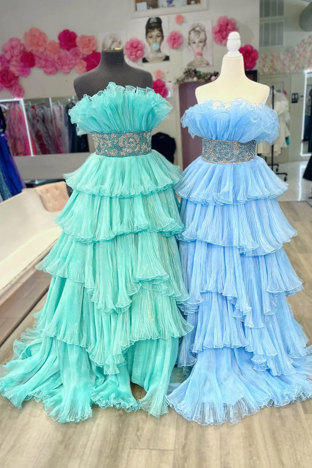 Peyton | A Line Strapless Long Prom Dress with Ruffles