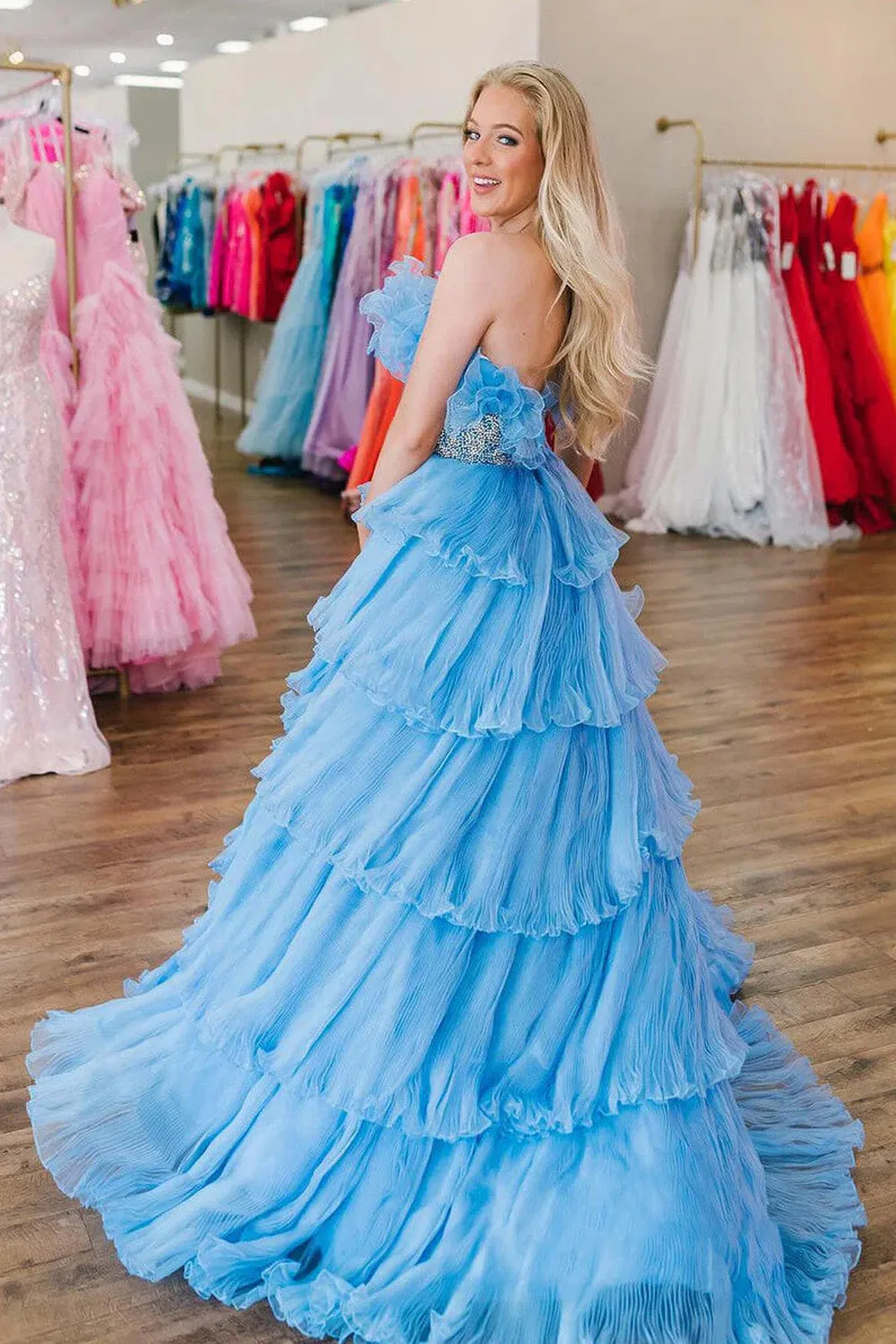 Peyton | A Line Strapless Long Prom Dress with Ruffles